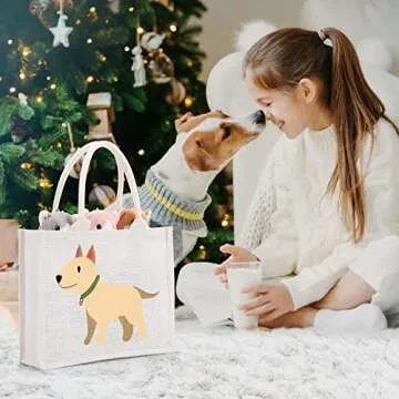 Reginary 12 Pieces Burlap Jute Tote Bags with Handles Reusable Blank Grocery Bags White Bridesmaid Gift Bags for Shopping Wedding Bachelorette Party Embroidery DIY Art Crafts, 12.2 x 3.9 x 9.8 Inch