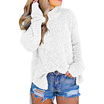 Imily Bela Women's Fuzzy Knitted Sweater - Cozy Sherpa Fleece Jumper