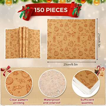 150 Pieces Wax Paper Sheets Christmas Wrap Paper Grease Resistant Paper Liners Greaseproof Paper Foo...