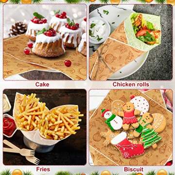 150 Pieces Wax Paper Sheets Christmas Wrap Paper Grease Resistant Paper Liners Greaseproof Paper Food Wrap Wrapping Tissue Sandwich Wrap Paper for Restaurant Food Supplies (Cute Style)