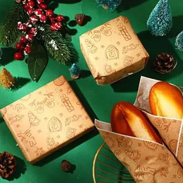 150 Pieces Wax Paper Sheets Christmas Wrap Paper Grease Resistant Paper Liners Greaseproof Paper Food Wrap Wrapping Tissue Sandwich Wrap Paper for Restaurant Food Supplies (Cute Style)