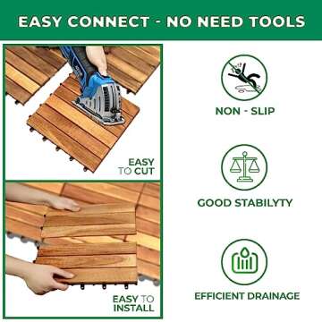 Solid Wood Interlocking Flooring Tiles - Acacia Deck Tiles 12x12