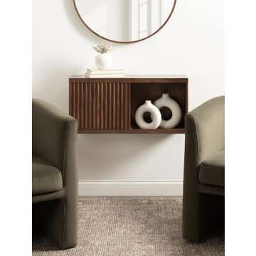 Kate and Laurel Furrow Modern Wooden Sliding Ribbed Door Wall Cabinet