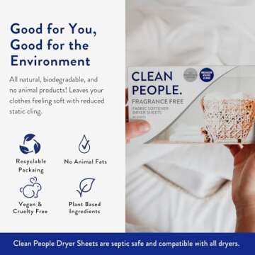 The Clean People Fabric Softener Sheets - Eco-Friendly & Fragrance-Free, 120 Pack