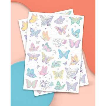 xo, Fetti Pastel Butterfly Temporary Tattoos - 70 Foil Styles | Rainbow Fairy Birthday Party Decorat...