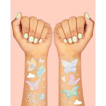 xo, Fetti Pastel Butterfly Temporary Tattoos - 70 Foil Styles | Rainbow Fairy Birthday Party Decorations, Monarchs, Heart Favors, Flowers, Garden Arts and Crafts, Baby Shower Decor