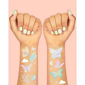 xo, Fetti Pastel Butterfly Temporary Tattoos - 70 Foil Styles | Rainbow Fairy Birthday Party Decorations, Monarchs, Heart Favors, Flowers, Garden Arts and Crafts, Baby Shower Decor