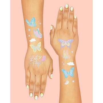 xo, Fetti Pastel Butterfly Temporary Tattoos - 70 Foil Styles | Rainbow Fairy Birthday Party Decorations, Monarchs, Heart Favors, Flowers, Garden Arts and Crafts, Baby Shower Decor
