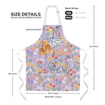 Professional Grade Premium Chef Kitchen Aprons for Cooking with Two Pockets, Water and Stain-Resista...