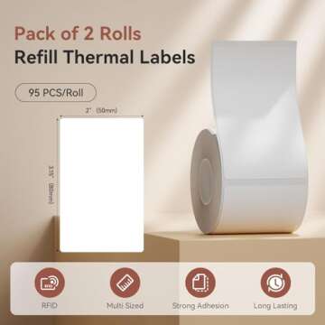 NIIMBOT 2 Rolls Labels for B1 B21 B3S K3, Thermal Printer Labels 2" x 3.15"（50x80mm, Thermal Label...