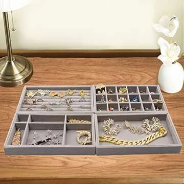 Tasybox Velvet Jewelry Organizer Trays Set of 4