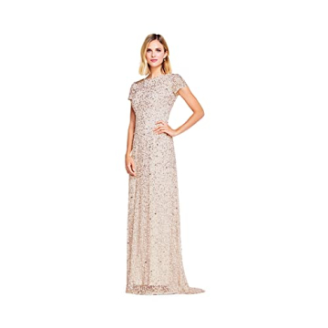Adrianna Papell Short Sleeve Sequin Gown Blush 16