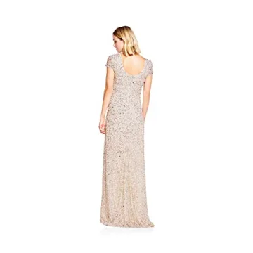 Adrianna Papell Short Sleeve Sequin Gown Blush 16