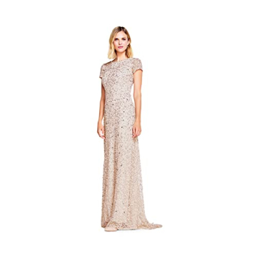 Adrianna Papell Short Sleeve Sequin Gown Blush 16