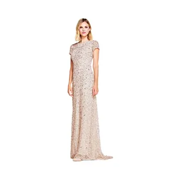 Adrianna Papell Short Sleeve Sequin Gown Blush 16