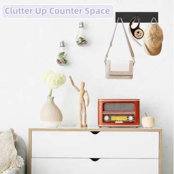 VIS'V Key Holder Wall Mount, Small Self Adhesive Key Hanger Metal Stick on Key Rack Compact Key Rail with 3 Key Hooks for Entryway Doorway Hallway 2 Adhesive Strips Black