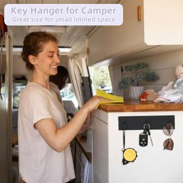 VIS'V Key Holder Wall Mount, Small Self Adhesive Key Hanger Metal Stick on Key Rack Compact Key Rail with 3 Key Hooks for Entryway Doorway Hallway 2 Adhesive Strips Black