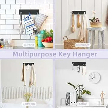VIS'V Key Holder Wall Mount, Small Self Adhesive Key Hanger Metal Stick on Key Rack Compact Key Rail with 3 Key Hooks for Entryway Doorway Hallway 2 Adhesive Strips Black
