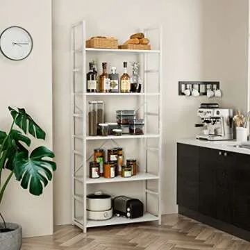 NUMENN 5 Tier Bookshelf, Tall Bookcase Shelf Storage Organizer, Modern Book Shelf for Bedroom, Living Room and Home Office, White