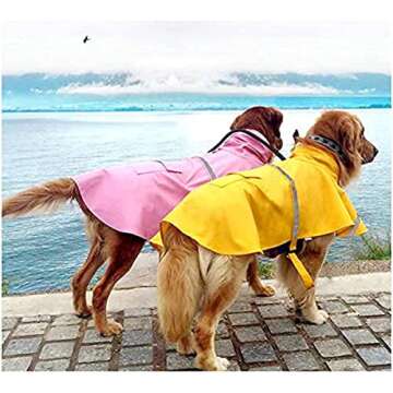 Mikayoo Large Dog Raincoat Adjustable Pet Waterproof Clothes Lightweight Rain Jacket Poncho Hoodies with Strip Reflective(Pink,XL)