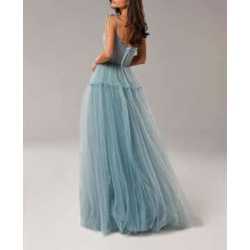 Beautiful Emerald Green Spaghetti Straps Tulle Prom Dress Long Ball Gown