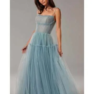 Elegant Spaghetti Straps Tulle Prom Dress for Women