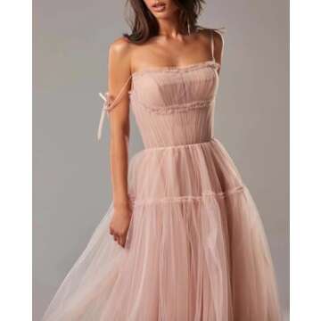 Elegant Spaghetti Straps Tulle Prom Dress for Women