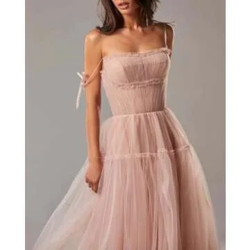 Elegant Spaghetti Straps Tulle Prom Dress for Women