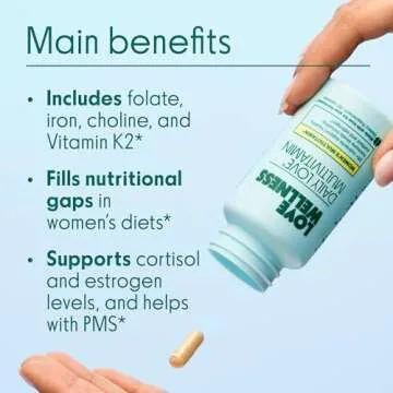 Love Wellness Daily Love Multivitamin for Women | Supports Energy, Cortisol, Immune Health, Stress Relief, & PMS | Complete with Vitamin D, C, Iron, Calcium, Zinc, & Biotin, Magnesium | 60 Count
