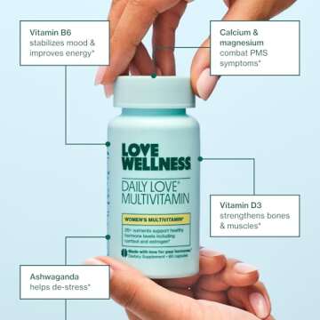 Love Wellness Daily Love Multivitamin for Women | Supports Energy, Cortisol, Immune Health, Stress Relief, & PMS | Complete with Vitamin D, C, Iron, Calcium, Zinc, & Biotin, Magnesium | 60 Count