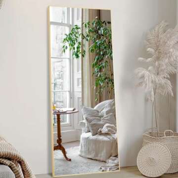 Sweetcrispy Full Length Mirror 64"x21" Full Body Floor Mirror Standing Hanging or Leaning Wall, Large Wall Mirror with Stand Aluminum Alloy Thin Frame for Bedroom Cloakroom, Gold