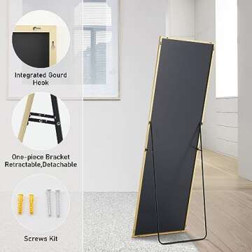 Sweetcrispy Full Length Mirror 64"x21" Full Body Floor Mirror Standing Hanging or Leaning Wall, Large Wall Mirror with Stand Aluminum Alloy Thin Frame for Bedroom Cloakroom, Gold
