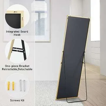 Sweetcrispy Full Length Mirror 64"x21" Full Body Floor Mirror Standing Hanging or Leaning Wall, Large Wall Mirror with Stand Aluminum Alloy Thin Frame for Bedroom Cloakroom, Gold