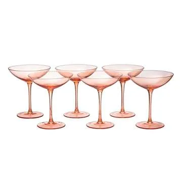 The Wine Savant Colored Vintage Glass Coupes 12oz Set of 6 for Cocktails and Champagne