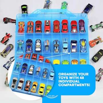 Bins & Things Hot Wheels Display Case and Toy Car Storage Organizer, Double sided 48 - Multi Compart...