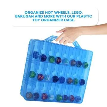 Bins & Things Hot Wheels Display Case and Toy Car Storage Organizer, Double sided 48 - Multi Compartment Plastic Car Toy Organizer Compatible with Lego, LOL Surprise Matchbox cars storage case - Blue