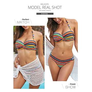 Sidefeel Women Stripes Halter Push Up Twist Bandeau Bikini Set Two Piece Swimsuits XX-Large Orange