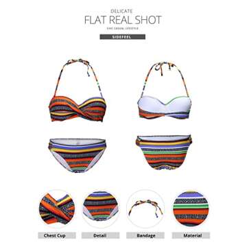 Sidefeel Women Stripes Halter Push Up Twist Bandeau Bikini Set Two Piece Swimsuits XX-Large Orange
