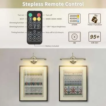 JOOSENLUX Modern Wall Lights Battery Operated Antique Bronze Wireless Picture Lights for Wall 16.5" Inch Dimmable Under Counter Lights for Kitchen with Swing Arm as Canvas Wall Sconce Light CRI95+