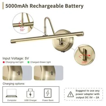 JOOSENLUX Modern Wall Lights Battery Operated Antique Bronze Wireless Picture Lights for Wall 16.5" Inch Dimmable Under Counter Lights for Kitchen with Swing Arm as Canvas Wall Sconce Light CRI95+