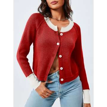 Saodimallsu Womens Cropped Cardigan Sweaters Button Down Open Front Long Sleeve Fall Trendy Color Bl...