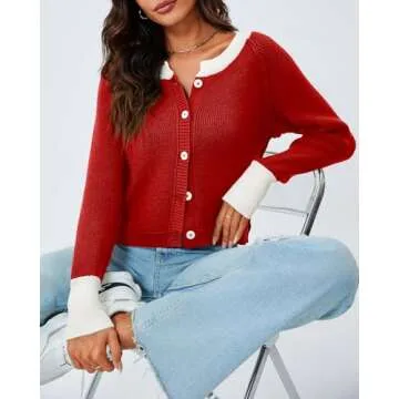 Saodimallsu Women's Cropped Button-Up Cardigan Sweater