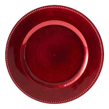 Aeiniwer XGATML Eullsi Round Beaded Decorative Charger Plates, 13 Inches Round, Set of 6, for Dining Table or Décor (Red)