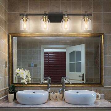 SOLFART Vintage Vanity Light Over Mirror Wall Sconce Bathroom Light Fixtures Black Brass Wall Lighti...