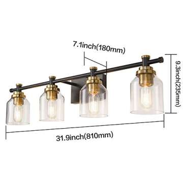 SOLFART Vintage Vanity Light Over Mirror Wall Sconce Bathroom Light Fixtures Black Brass Wall Lighting Bath Light Over Vanity