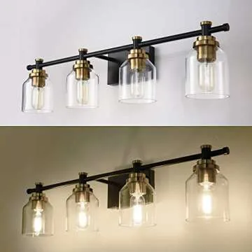 SOLFART Vintage Vanity Light Over Mirror Wall Sconce Bathroom Light Fixtures Black Brass Wall Lighting Bath Light Over Vanity