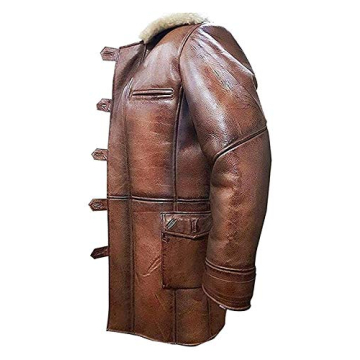Prime-Fashion Mens Bane Costume Hardy Black knight Faux Fur Shearling Tom Cosplay Real Lambskin Leather Coat Jacket For Adult, Ginger Brown, Large