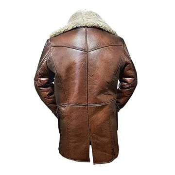 Prime-Fashion Mens Bane Costume Hardy Black knight Faux Fur Shearling Tom Cosplay Real Lambskin Leather Coat Jacket For Adult, Ginger Brown, Large