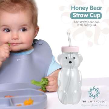 The 730 Project Honey Bear Straw Cup for Babies, 8-oz Honey Bear Cup with Lid, 3-Pack Therapy Learni...