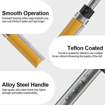 FivePears 4 PCS Pattern Flush Trim Router Bit Set 1/4 Inch Shank, Top Bearing Flush Cut Trim Router Bit for Woodworking, Cutting Diameter: 1/2", Cutting Length: 1/2", 3/4", 1", 1-1/2"